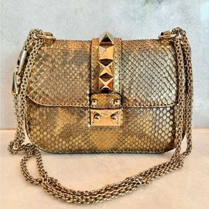 Valentino Garavani Rockstud Limited Edition Python Gold Cross Body Golden Bag